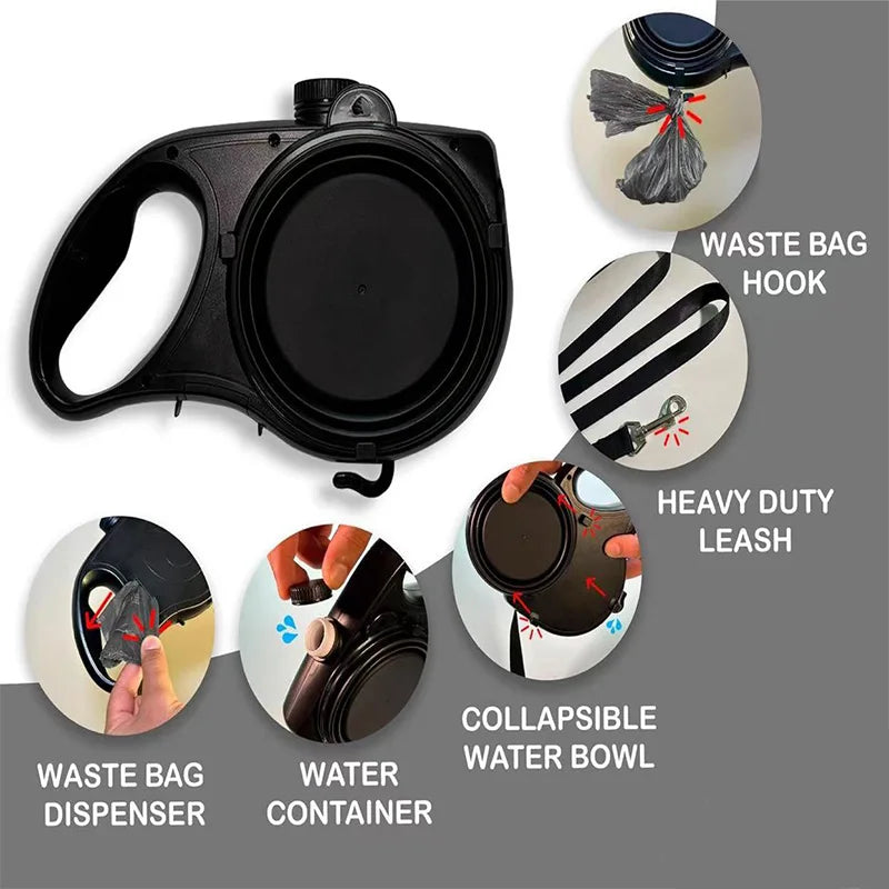 Portable and multifunctional 3-in-1 dog leash foldable pet kettle garbage bag dispenser dog accessories